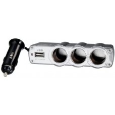 WF-0120 12V / 24V 3 Way Triple Sockets USB Car Cigarette Lighter Socket Splitter Charger