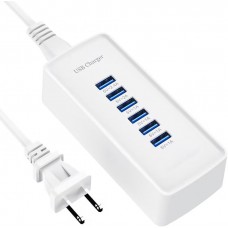 Charging Station USB, 6 Ports USB Charger hub Charger Block with US Plug, Multi USB Charger for iPhone 17/16/15/14/13/12/XR, iPad, Samsung Galaxy S25/S24, Desktop Multiple USB Power Adapter, White