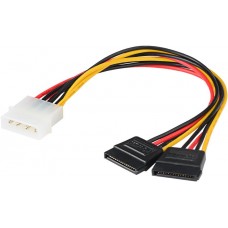 4 Pin Molex Male to Dual 15 Pin SATA Female Y Cable Splitter Adapter
