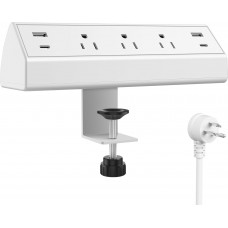 Desk Clamp Power Bar USB C 40W,2 PD 20W USB C,Desk Edge Mount Power Strip, 3 AC Outlets Surge Protector,Fit 1.96" Tabletop Edge,ETL Listed (White, 4USB-40W)