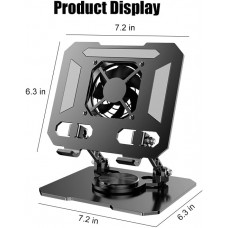 360° Rotating Tablet Desk Stand Holder with USB Cooler，Carbon Steel Frame Dual Rod Mount Support