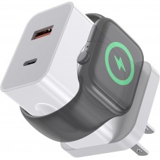 for Apple Watch Charger,20W 3-in-1 Fast Charging Block with Magnetic Wireless Charging and Dual Ports, Portable USB C PD Travel Plug Compatible with iPhone, Apple Watch Series (White) for Apple Watch Charger,20W 3-in-1 Fast Charging Block with Magnetic Wireless Charging and Dual Ports, Portable USB C PD Travel Plug Compatible with iPhone, Apple Watch Series (White)