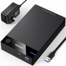 UGREEN Hard Drive Enclosure for 3.5 2.5 Inch SATA SSD HDD, USB 3.0 to SATA III II I External SSD Case with 12V Power Adapter, 20TB Max, Tool Free Design