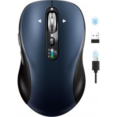 Bluetooth Wireless Mouse for Laptop,USB+BT×2,USB-C Charging,Quiet Multi Device Mouse,Metal 4-Way Super Scrolling,± 3200 DPI,10 Button,Plug&Play,Ergo Computer Cordless Mice,for iPad/Tablet/Mac/PC/Phone