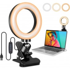 Video Conference Lighting, LED Ring Light with Clip Clamp Mount, Selfie Light Clip on Monitor, Desk for Video Conferencing, Live Stream, Makeup, YouTube, TIK Tok, Vlogs