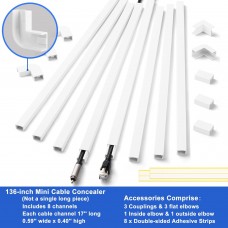 ZhiYo Cord Hider Wall for One Cord, 136in Cord Covers for Wires on Wall, Easy Install Cable Cover Wall, Cable Raceway White Hide Cords