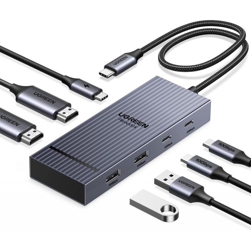 UGREEN Docking Station, Revodok Pro 207 USB C Hub (7 in 1) with Dual 4k HDMI, 2*USB A&C 10Gbps Date Transfers, PD 100W, USB C Dock for ThinkPad, iPad Pro, XPS, HP Laptopsand More