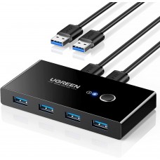 UGREEN USB 3.0 Sharing Switch 2 Computers 4 Ports USB Peripheral Switcher Adapter Box Selector for PC, Printer, Scanner, Mouse, Keyboard with One-Button Swapping, Not a USB KVM Switch