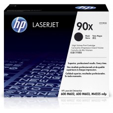 HP 90X (CE390X) Black High Yield Original LaserJet Toner Cartridge, compatible with the following HP printers: HP LaserJet Enterprise M4555f MFP, M4555fskm MFP, M4555h MFP, M602dn, M602n, M602x, M603dn, M603n, M603xh