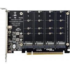 M.2 NVMe SSD to PCI-E x16 Host Controller Expansion Card, 4 x 64Gbps, 4 Port M Key Hard Drive Converter Reader Expansion Card, with LED Indicator, PCIE NVNE Adapter