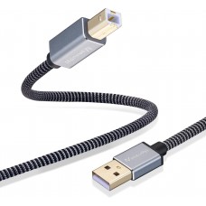 20FT USB Printer Nylon Braid Cord 2.0 Type A Male to B Male Cable Scanner Cord High Speed Compatible with HP, Canon, Dell, Epson, Lexmark, Xerox, Samsung and More 6M
