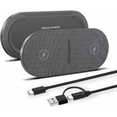 2 in 1 Wireless Charger,[New Update] 40W Double Wireless Charging Station for iPhone 16/16 Pro/15/14/13/12/11/8/Airpods,Dual 20W Fast Induction Charge mat for Samsung Galaxy/Buds3-Grey