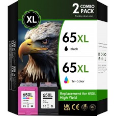НР 65XL Ink Cartridges Replacement for HP 65 Ink Cartridges (Black/Color) Work with DeskJet 3750 3752 3755 3758 2652 2655 Envy 5055 5052 Printer, 2-Pack